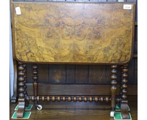 A Victorian figured walnut Sutherland table on bobbin turned legs, W51cm 