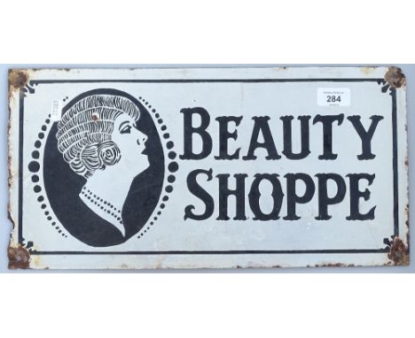A Vintage enamel Beauty Shoppe sign, length 46cm 
