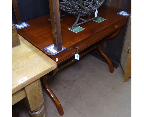 A reproduction cherrywood sofa table, with ogee frieze drawer, on X-shaped supports, W91cm, H73cm 