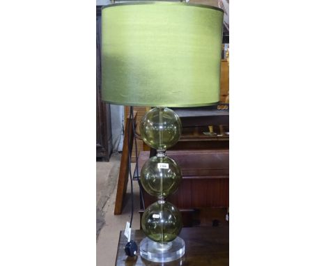 A green bubble glass design plastic table lamp and shade 