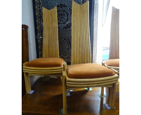 A set of 6 bamboo high-back dining chairs, with inlaid mother-of-pearl M logo, possibly Missoni 