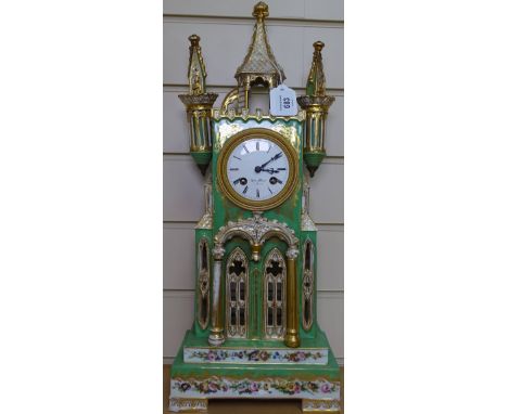 A French porcelain mantel clock of architectural form, height 50cm 