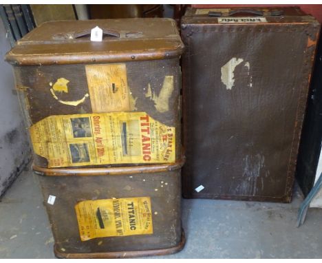 2 Vintage travelling trunks with labels 