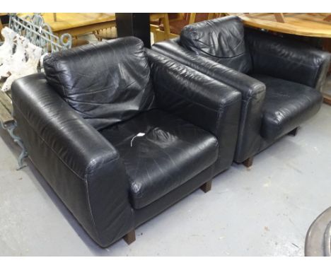 A pair of Vintage Habitat Escalus black leather Club chairs 