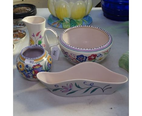 Poole Pottery bowl with painted flowers, and 3 other pieces of Poole 
