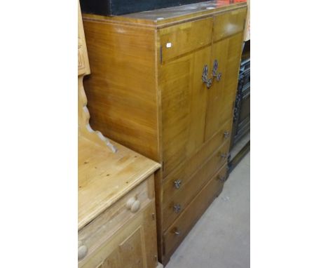 An Art Deco walnut 2-door compactum, with 3 drawers under, bracket feet, W75cm, H127cm 