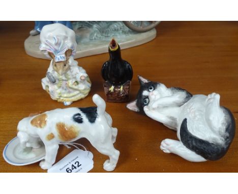 Beswick Beatrix Potter lady mouse, a pie funnel, Doulton Terrier, and a Royal Worcester kitten 