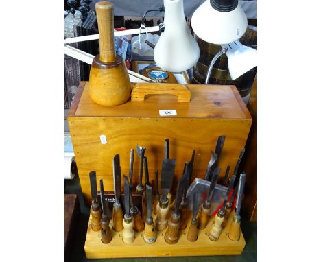 A carpenter's chisel set in carrying case etc 