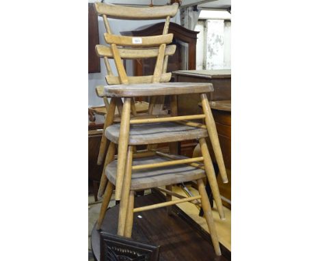 A set of 6 Vintage children's elm-seated stacking chairs 
