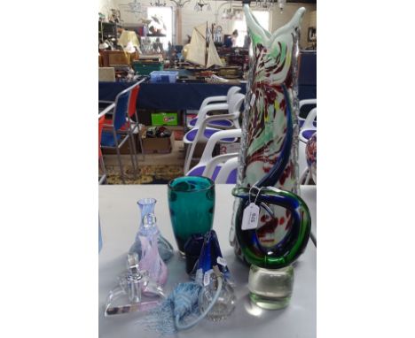 End of the Day glass vase, 53cm, scent bottles, Art glass vase etc 