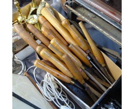 Vintage chisels with turned wood handles 