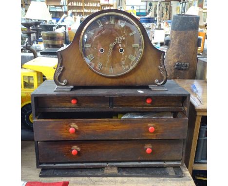 Engineer's tool chest and contents, and a Smiths mantel clock, width 33cm 
