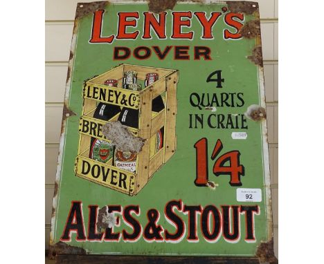 A Vintage enamel advertising sign for "Leney's Ales &amp; Stout", 34cm across 