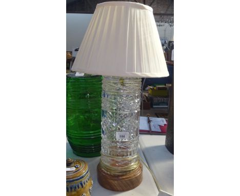 A Waterford Crystal table lamp on wooden plinth with shade, height 54cm overall 