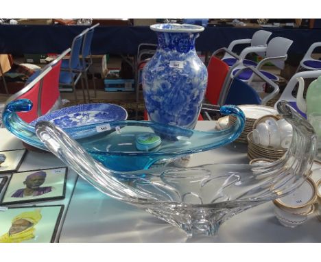 2 large free-form Art glass dishes, length 56cm approx 