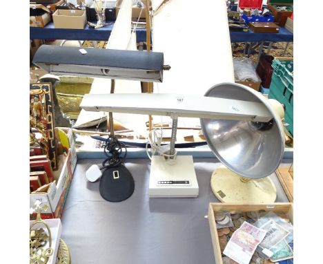 2 adjustable desk lamps, and another lamp with aluminium shade 