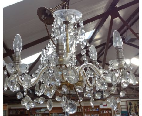 A 5-branch glass chandelier with lustre drops, 44cm across 