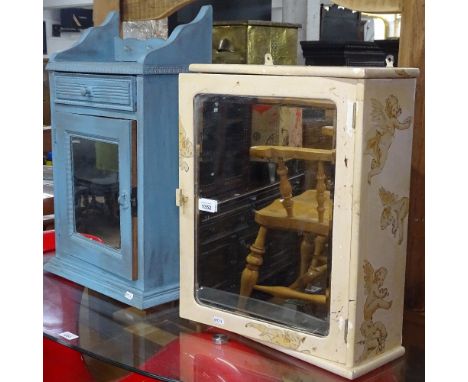 2 Vintage painted hanging cabinets with mirrored doors 