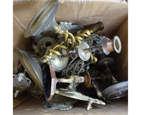 Various candlesticks, a light fitting etc 