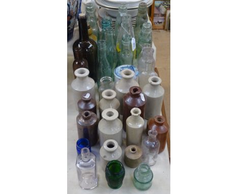 Stoneware ink bottles, Vintage glass bottles etc 