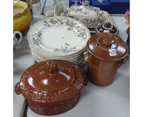 Victorian part dinner service, earthenware pot, Agateware tobacco jar etc 