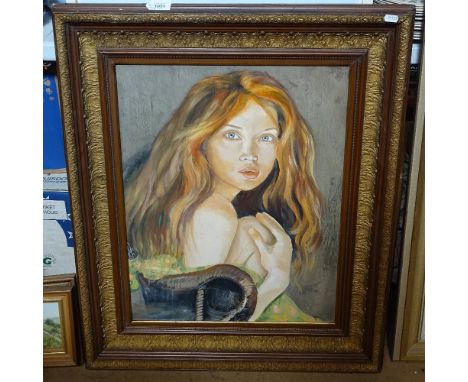 Clive Fredriksson, oil on board, female portrait, unsigned, 23" x 18", framed 