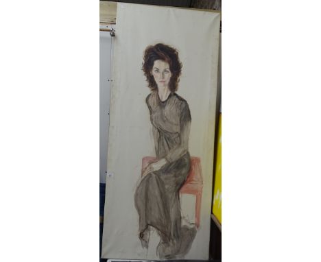 A large modern oil on canvas, full length portrait study, unsigned, 71.5" x 30", unframed 