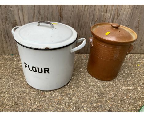 Enamel Flour Bin and Other 