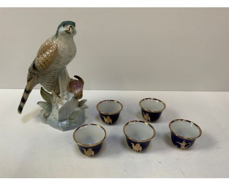 Bird of Prey Ornament and 5x Oriental Cups 