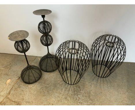 Pair of Wire Candle Holders and Lamp Shades 