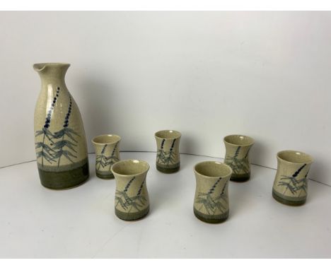 Studio Pottery Decanter and 6x Cups 