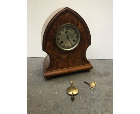 Oak Mantel Clock with Pendulum and Key - Heard Striking 