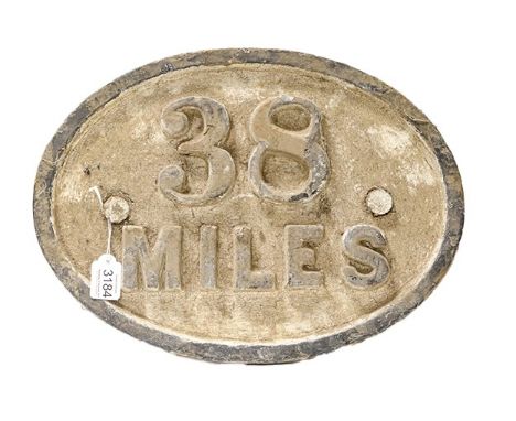North British Railway Mile Post,&nbsp;oval '38 Miles' 14 1/2", 37cm wide