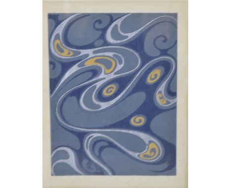 Shih Bijitsukai Japanese woodblock print 1898-1907, swirling colours, 14cm x 18cm, 