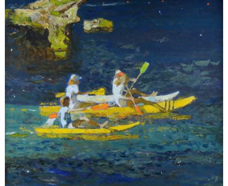 Chen Yanning (Chinese, b.1945). 'Canoeing - Western Australia' oil on canvas, c1984. Signed lower right. Framed. Provenance: 