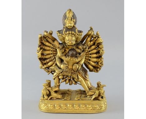 Chinese / Tibetan bronze figure of YAMANTAKA VAJRABHAIRAVA and his consort VAJRAVETALI, 19th/ 20th Century, YAMANTAKA VAJRABH
