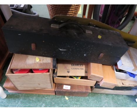 ASSORTED BOXES WITH CONTENTS OF HAND TOOLS, DRILL BITS, BRASS ITEMS ETC.