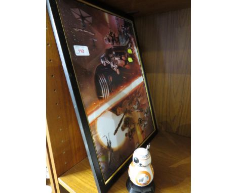 FRAMED STAR WARS THE FORCE AWAKENS POSTER PRINT TOGETHER WITH A FUN CO STAR WARS MODEL.