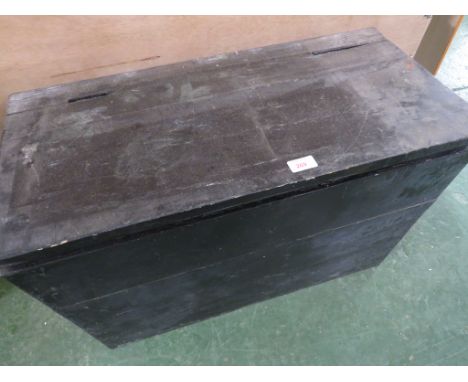 BLACK PAINTED WOODEN TOOL CHEST.