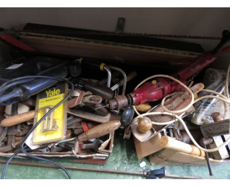 BLACK N DECKER ELECTRIC JIG SAW, ELECTRIC DRILL,  HAND TOOLS , METAL SASH CRAMP AND OTHER ITEMS