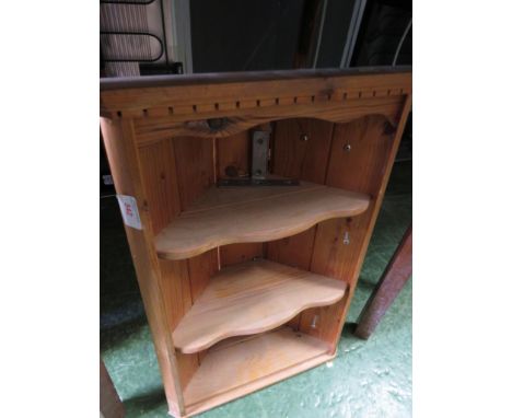 PINE THREE TIER CORNER WALL SHELF.