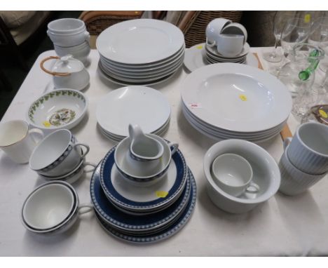 SIX ROYAL WORCESTER CLASSIC WHITE BOWLS TOGETHER WITH A SELECTION OF MAINLY WHITE GLAZED DINNER AND TEA WARE.