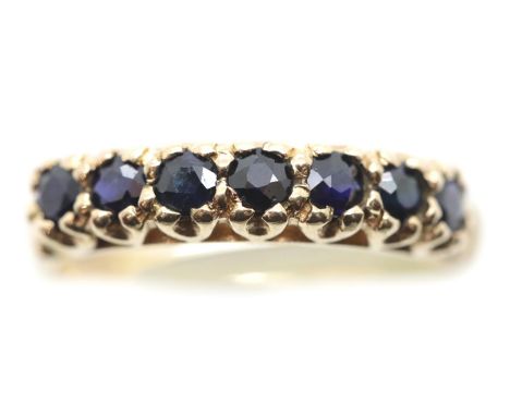Vintage 9ct yellow gold seven stone sapphire ring, size M, 2.6g. P&amp;P Group 1 (£14+VAT for the first lot and £1+VAT for su