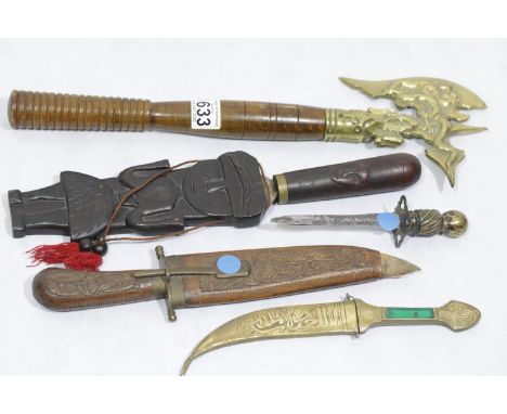 Various middle Eastern bladed weapons and a display axe. P&amp;P Group 2 (£18+VAT for the first lot and £2+VAT for subsequent