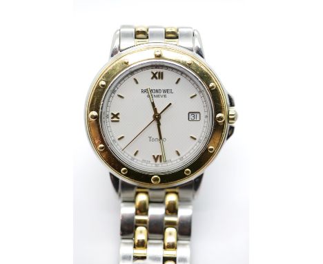 Gents stainless steel and gold Raymond Weil Tango wristwatch. P&amp;P Group 1 (£14+VAT for the first lot and £1+VAT for subse