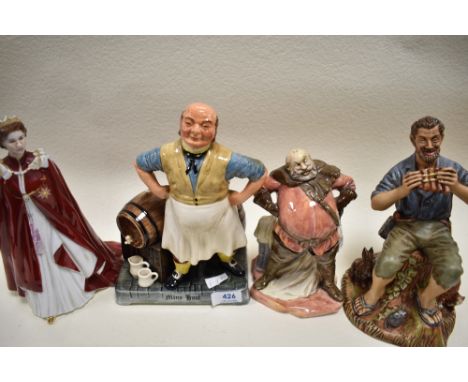 A collection of figurines to include Royal Doulton Falstaff and royal Worcester, the queens 80th birthday,2006.