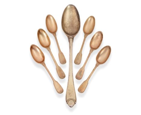 A Set of Six French Silver-Gilt Teaspoons, Veuve Fritz, Strasbourg, 2nd half 18th century, fiddle and thread pattern; and An 