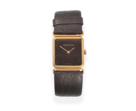 An 18ct Gold Wristwatch, signed Jaeger LeCoultre, circa 1980,  lever movement signed and numbered 2211646, grey gloss finishe