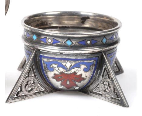 A Russian Silver and Champleve Enamel Salt, Moscow combined city and standard mark 1882-1899, maker's mark '?X' possibly for 
