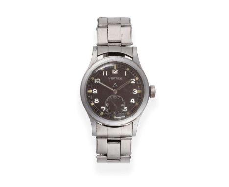 A Military Wristwatch, signed Vertex, circa 1945, (calibre 59) lever movement signed, black dial with luminous dot, baton and